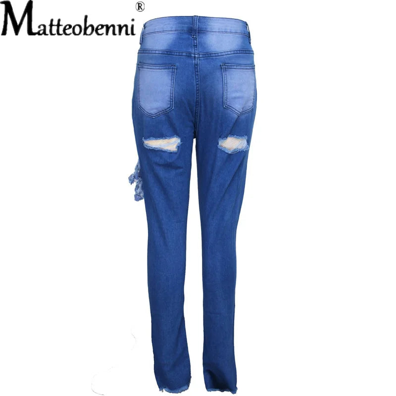 2021 Fashion Sexy Stretch Slim Denim Pant Women's High Waist Zipper Fly Casual Big Hole Skinny Bottom Streetwear Pencil Jeans