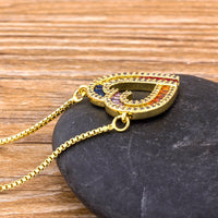 Romantic Women Initial CZ Necklace Heart Shape Rainbow Copper Pendent Long Snake Chain Necklace Jewelry for Lady Girls Best Gift