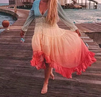 Summer Bohemia Beach Dress Women Casual Gradient Color Loose Dresses