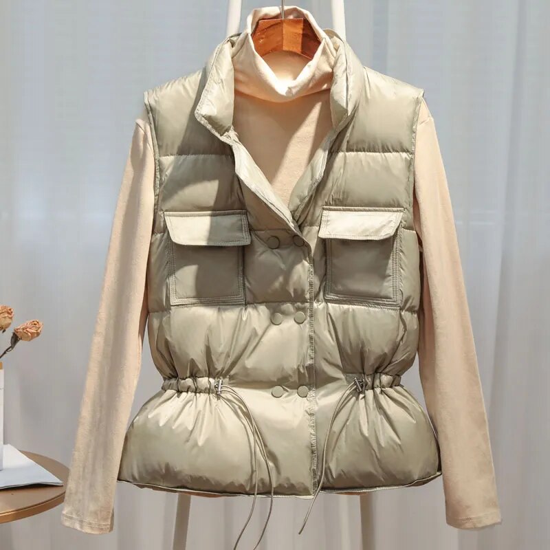 2022 New Autumn Winter Women Ultra Light Down Vest White Duck Down Jacket Short Down Coat Parka Ladies Sleeveless Waistcoat