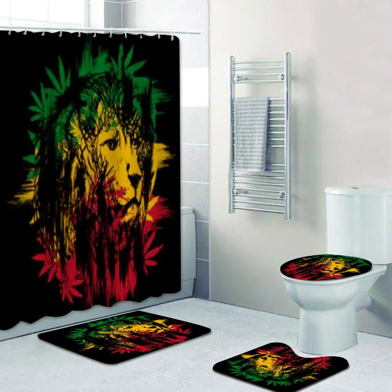 Jamaica Rasta Reggae Lion Bathroom Decor Rasta Reggae Art Bathroom Shower Curtains Set Rastafarian Bath Rug Mats Carpet Toilet