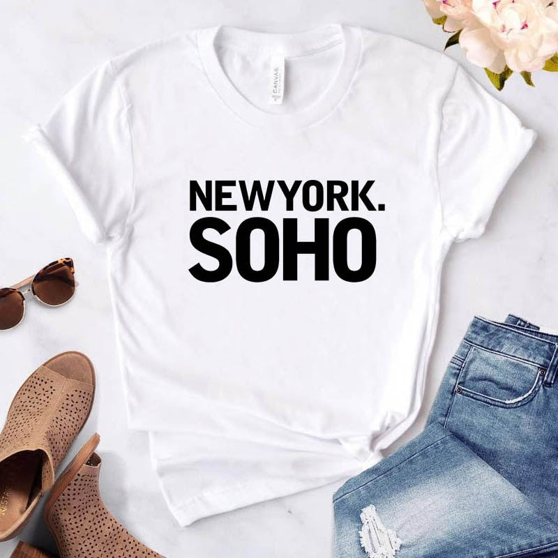 Women's t-shirt New York Soho alphabet cotton funny T-shirt ladies Top Tee fashionable Harajuku top T-shirt