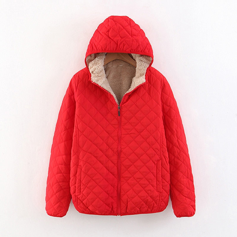 Women Autumn Winter Parkas Coat Jackets Female Lamb Hooded Plaid Long Sleeve Warm Winter Jacket S~3XL casaco feminino