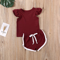 2020 Summer Infant Baby Girls Boys Clothes Sets Ruffles Short Sleeve Pullover T Shirts Shorts Solid Outfits