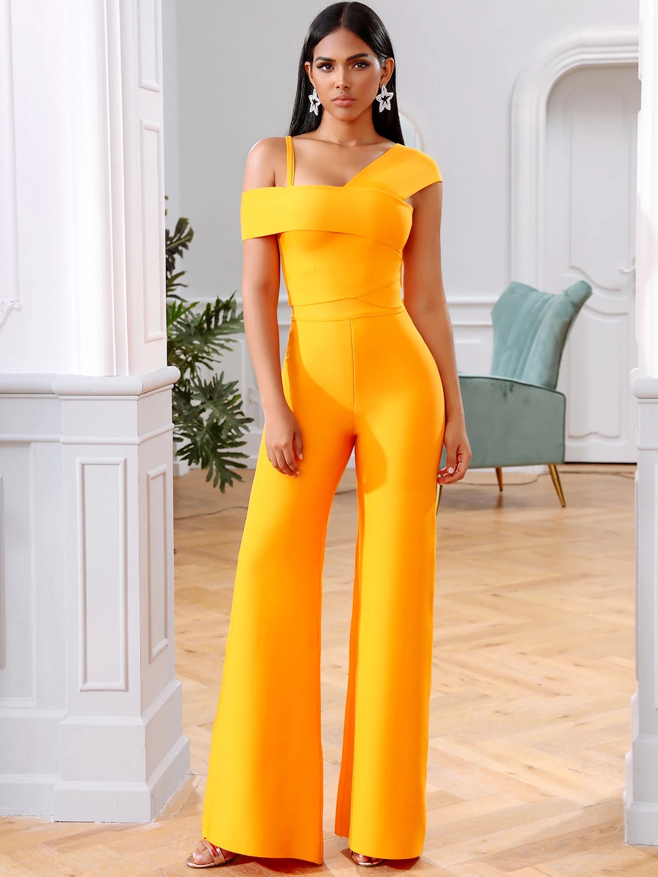 Adyce 2023 New Summer Orange 2 Two Pieces Sets Sexy Spaghetti Strap Short Sleeve Tops & Long Pants Women Fashion Club Party Sets