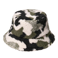 FOXMOTHER New Fashion Camo Warm Caps Wool Faux Fur Winter Bucket Hat for Women Camouflage Fisherman Hats Cap Panama Lady