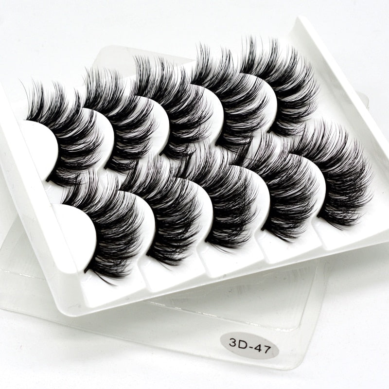 5 Pairs Faux Mink Eyelashes Fluffy Wispy Long Dramatic False Lashes Thick Volume Fake Eyelashes Natural Soft Extension Eyelash