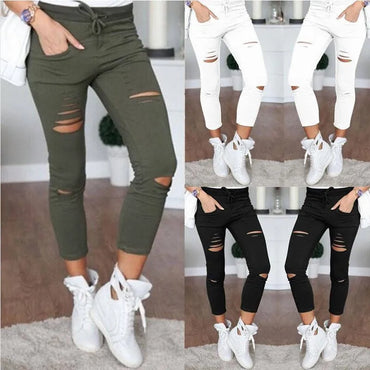 2023 New Ripped Jeans For Women Women New Ripped Trousers Stretch Pencil Pants Leggings Women Jean Casual Slim Ladies Jeans