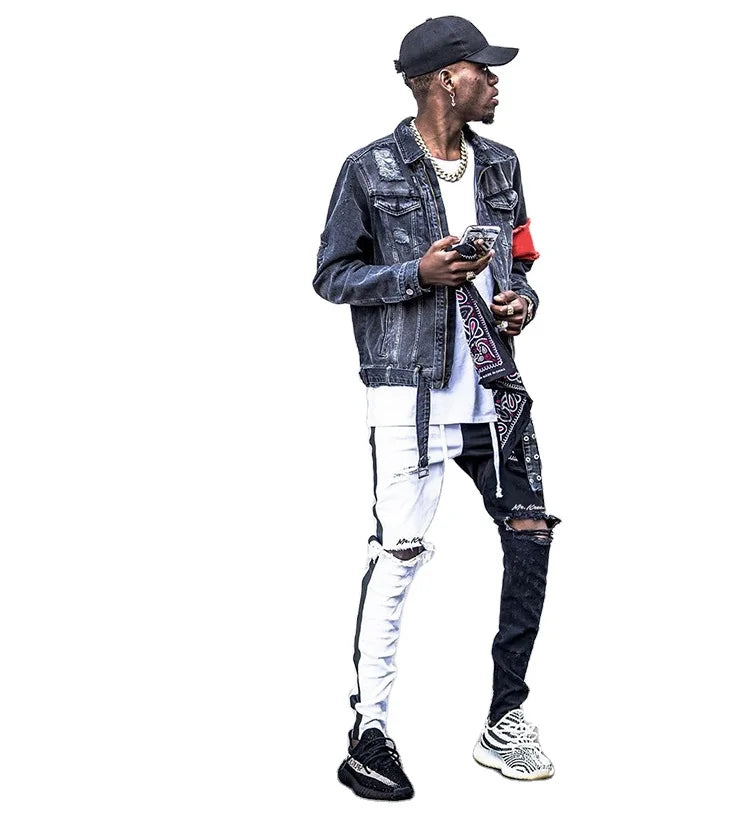 2024 Spring Autumn Winter Custom Fashion  Elasticity Top Grade Stylish Pant Skinny  Ripped Denim Men Jeans