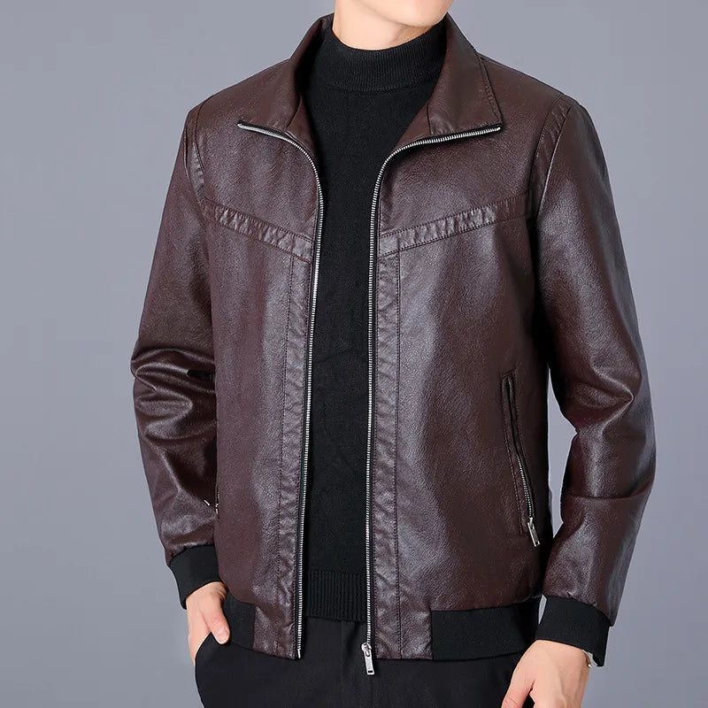 Spring Autumn Men Jacket Black Leather Coat Concise Young Man Bomber Jackets Zipper Leather Jacket for Men Plus Size M-5XL MY266