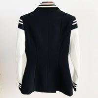 HIGH STREET New Fashion 2023 Stylish Blazer Varsity Jacket Women's Leather Sleeve Patchwork Lion Buttons Blazer