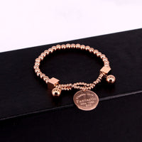 Stainless Steel Ball Beads Bracelet For Women Circle Tag Charm Stretch Strand Bracelet &quot;Fantastic Eternal Love New York&quot; K033