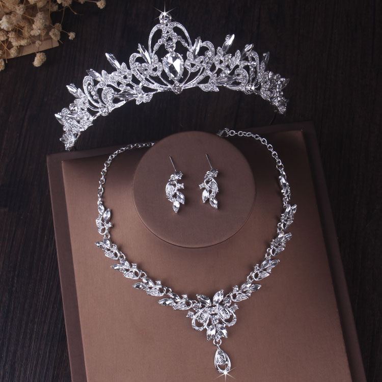 Gorgeous Silver Color Crystal Bridal Jewelry Sets Fashion Tiaras Crown Earrings Choker Necklace Women Wedding Dress Jewelry Set