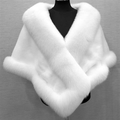 Women Sexy Fur Shoulder Wrap Bridal Shawls Winter Cape Female Jacket White Black Faux Fur Coat