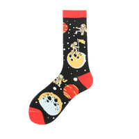 Happy Funny Unisex Painting UFO Astronaut Outer Space Rocket Star War Men Crew Socks Streetwear Cotton Male Skateboard Dress