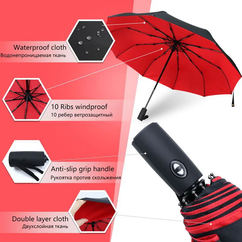 Windproof Double Layer Resistant Umbrella Fully Automatic Rain Men Women 10K Strong Luxury Business Male Large Umbrellas Parasol