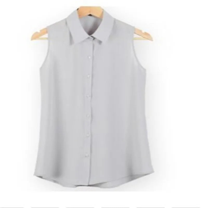 New Fashion Work Wear Office Tops Blouses Summer Turn Down Sleeveless Women Chiffon Shirt Slim Shirts Colors Female Camisa Vest