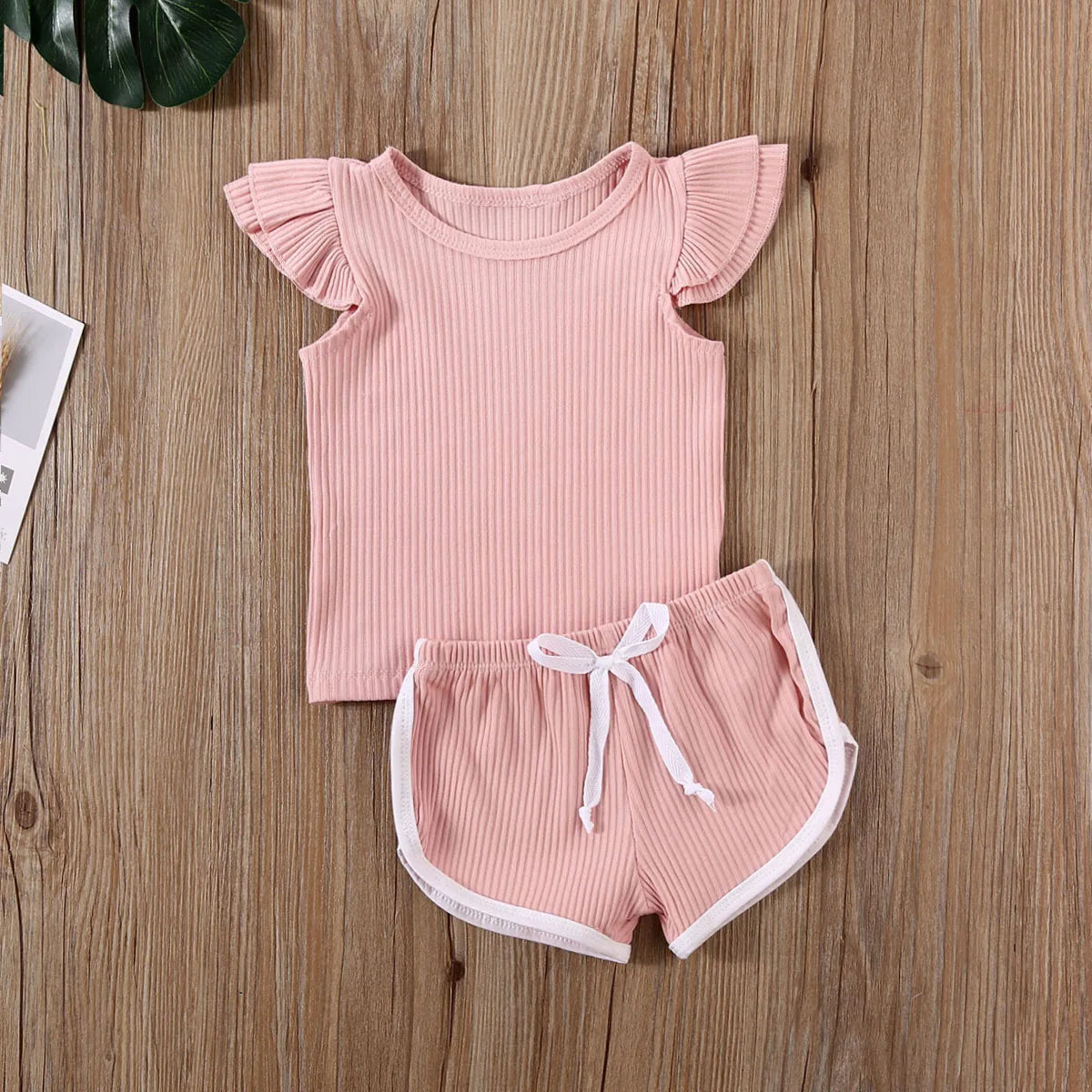 2020 Summer Infant Baby Girls Boys Clothes Sets Ruffles Short Sleeve Pullover T Shirts Shorts Solid Outfits