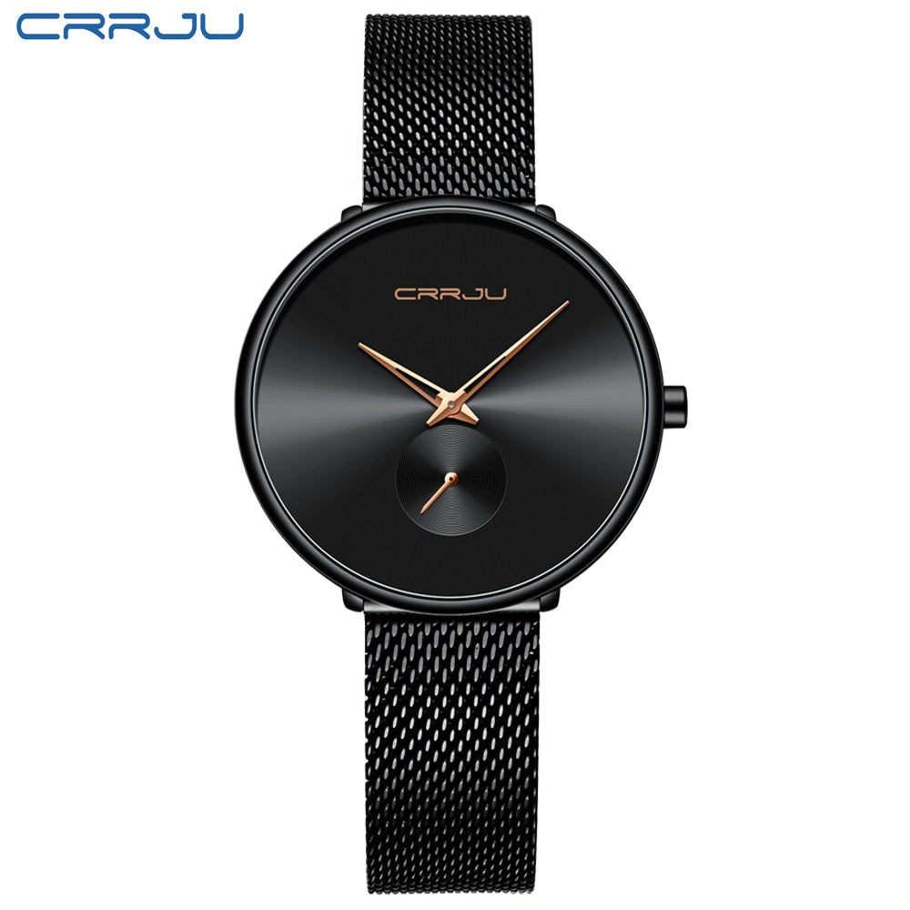 CRRJU Fashion Women Watch Luxury Casual Simple Ladies Daily Dress Mesh Wristwatch Minimalist Waterproof Quartz Female Clock