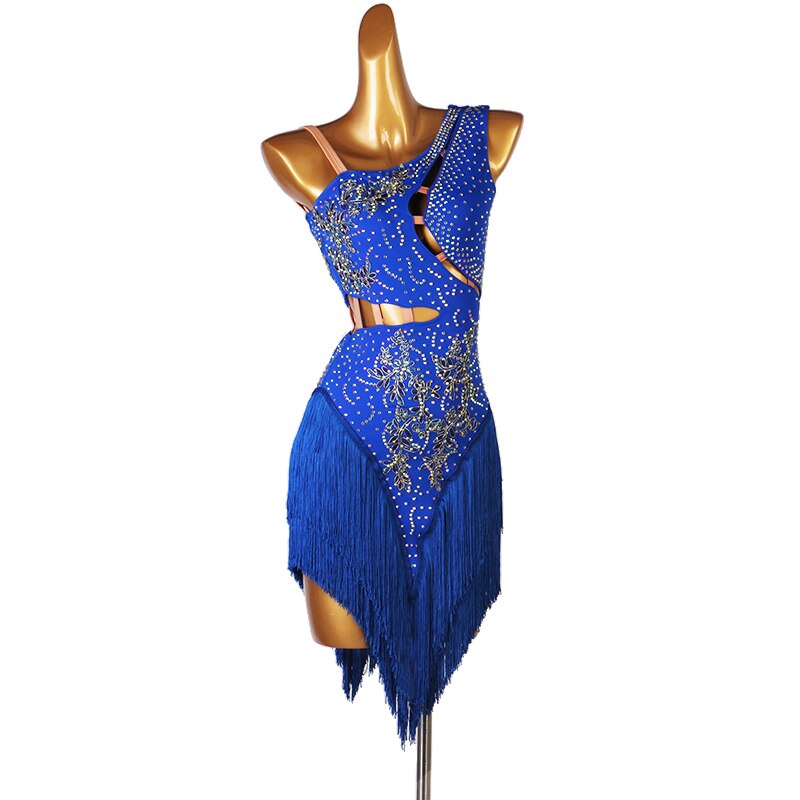 Latin Dress Women Dancing Rhinestone Dress 12 colors Tassels Fringe Dress Rumba Dress Competition Salsa Costume Gatsby Dress