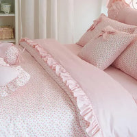 Cherry Printing 100 Cotton Bedding Sets King Queen Size Lace Bow Quilt/Duvet Cover Ruffles Bedspread Bed Skirt Linen Pillowcases