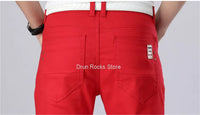White Jeans Men Plus Size 36 38 40 Loose Oversized Red Trousers Stretched Denim Mens Casual Slim Fit Straight Elastic Man Pant