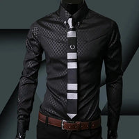 2021 Men Blazers Shirts Argyle Darkstripe Luxury Men's Shirt Business Slim Soft Long Sleeve Casual Dress Shirt Gift For Men