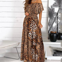 2022 New Fashion Leopard Robe Print Long Dress Ruffle Maxi Sundress Bohemian Women Summer Sexy Casual Elegant Strapless Vestidos