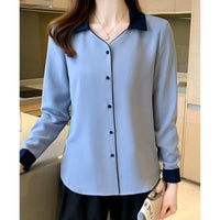 Women's Shirt Solid Basic Chiffon Shirts 2023 Spring Autumn New Commuter Work Wear Long Sleeve Lapel Blouse Female Clothing 3XL