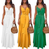 dress Sexy Women Maxi Dress Bohemian Sleeveless Dresses Women V-neck Solid Sleeveless Belted Maxi dresses for women