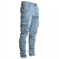 Slim Fit Straight Leg Custom Denim Jeans Men's Pencil Pants Fit Slim Skinny Solid Color Zipper Pockets Men Fashion Casual Jeans