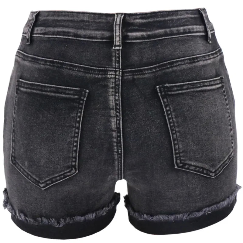2025 New Women Summer Black Denim Shorts Fashion High Waist Elastic Shorts Jeans S-2XL Global Drop Shipping
