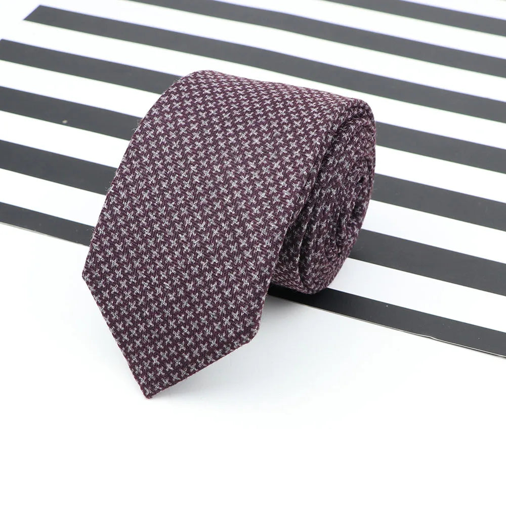 Men's  Business Diamond Check Tie Artificial Wool Cotton Dark Color Tie Striped Black Grey Necktie For Daily Accessory Paty Gift