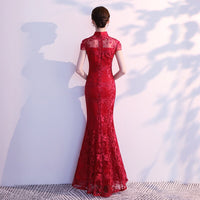 Lace Mermaid Chinese Style Lady Cheongsam Long Tight Elegant Dress Big Size 3XL Vestidso Vintage Red Bride Wedding Qipao S-203