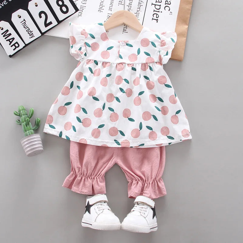 New Summer Baby Girls Clothes Children Cartoon Fashion Dress Shorts 2Pcs/sets Toddler Casual Clothing Suit Kids Outing Costume