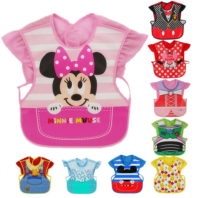 Disney Cute Baby Adjustable Bibs EVA Waterproof Sleeveless Lunch Feeding Bibs Baby Cartoon Feeding Cloth Children Baby Apron