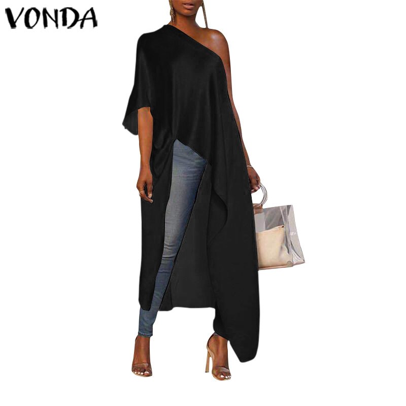 VONDA Long Blouse Women Asymmetrical Tunic Tops Summer Sexy Off One Shoulder Party Shirts 2023 Holiday Beach Oversized Blusas