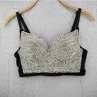 Diamond Sexy Short Crop Tops Lady Sleeveless Night Club Party Wedding Bustier Bra