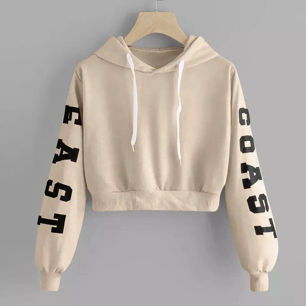 @40 Womens Letters Crop Hoodie Sweatshirt Pullover Tops Teenager Girls Velvet Long Sleeve Cropped Sweatshirts Sudaderas De Mujer