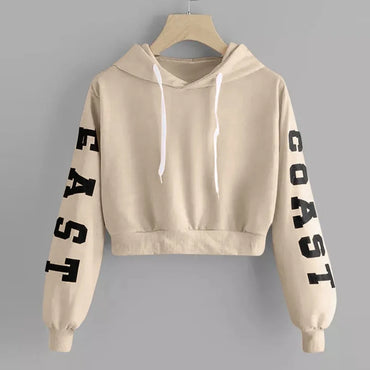 @40 Womens Letters Crop Hoodie Sweatshirt Pullover Tops Teenager Girls Velvet Long Sleeve Cropped Sweatshirts Sudaderas De Mujer