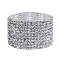 TREAZY 1-10 Rows Rhinestones Bridal Wedding Bangles Gold/Silver Color Crystal Stretch Bracelet Women Wristband Elastic Jewelry