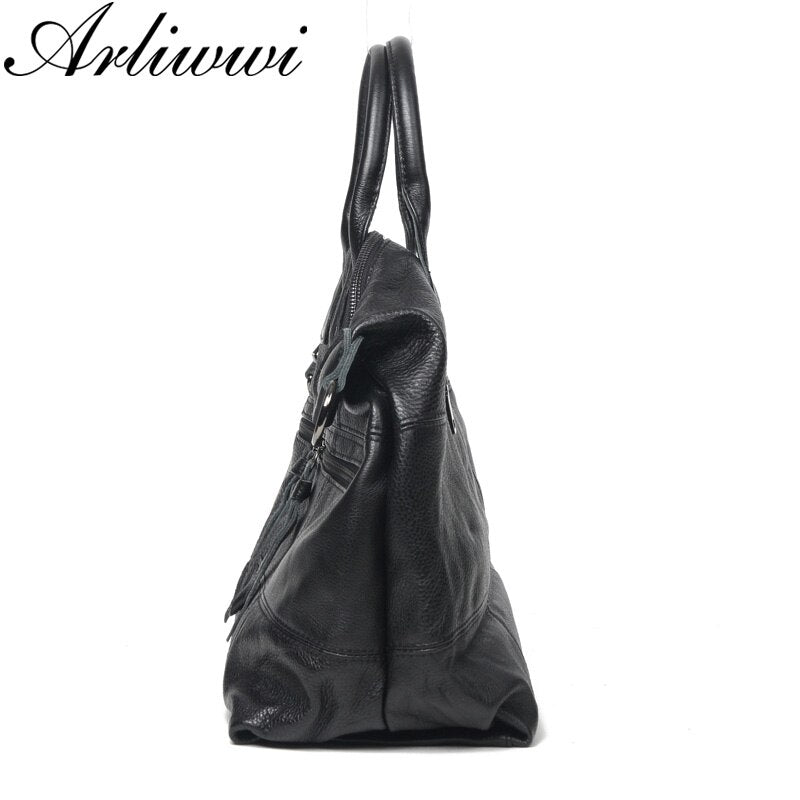 Arliwwi Large Capacity Female 100% Real Leather Tote Handbags Soft Genuine Cowhide Big Messenger Bags For Women New GS04