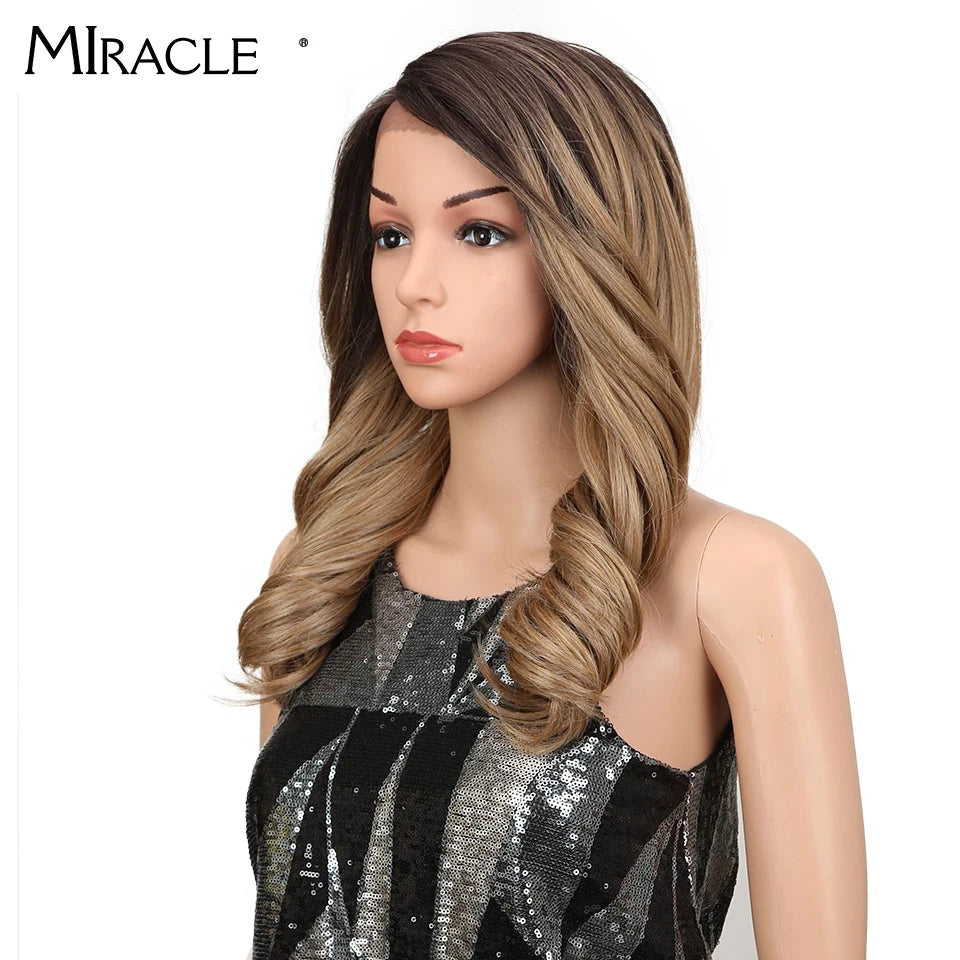 Miracle 20&quot; High Temperature Fiber Hair Omber Gold Wavy Hair Long Loose Wavy Wigs Blonde Synthetic Lace Wig For Black Women