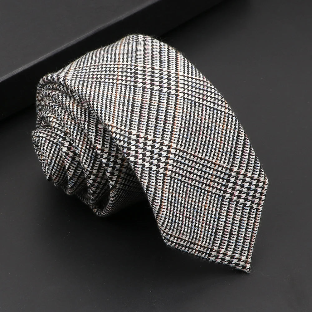 Mens Classic Cotton Ties High Quality Handmade Skinny 6CM Neck Tie Plaid Solid Color Striped Narrow Business Shirt Accessories