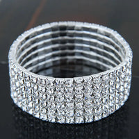 TREAZY 1-10 Rows Rhinestones Bridal Wedding Bangles Gold/Silver Color Crystal Stretch Bracelet Women Wristband Elastic Jewelry