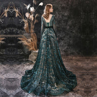 Long Evening Dresses Gorgeous Elegant Muslim Mermaid Long Sleeve Sequined Hunter Green Prom Party Formal Occasion Gown