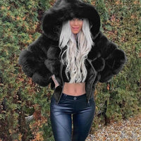 Winter Warm Fashion Hooded Faux Fur Coat Women S-3XL Furry Overcoat Elegant Plush Crop Jacket Femme Color Daily Casual