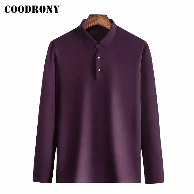 COODRONY Brand Spring Autumn New Arrivals High Quality Pure Color Business Casual Long Sleeve Polo-Shirt Men Clothing Tops C5050