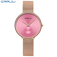 CRRJU Fashion Women Watch Luxury Casual Simple Ladies Daily Dress Mesh Wristwatch Minimalist Waterproof Quartz Female Clock