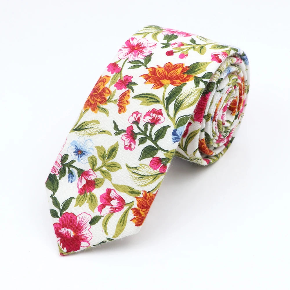 New Floral Elegant Tie For Men Women 100% Cotton Beautiful Flower Paisley Necktie Narrow Skinny Cravat Wedding Casual Corbatas